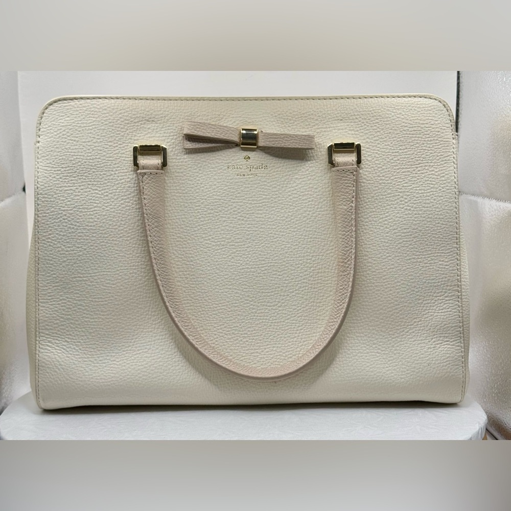 Kate Spade‎ White & Beige Henderson Street Leather Satchel Shoulder Bag with Bow